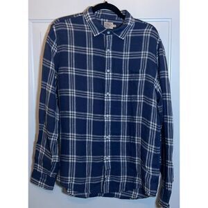 Faherty Men's Blue Plaid Linen Shirt‎ size Medium